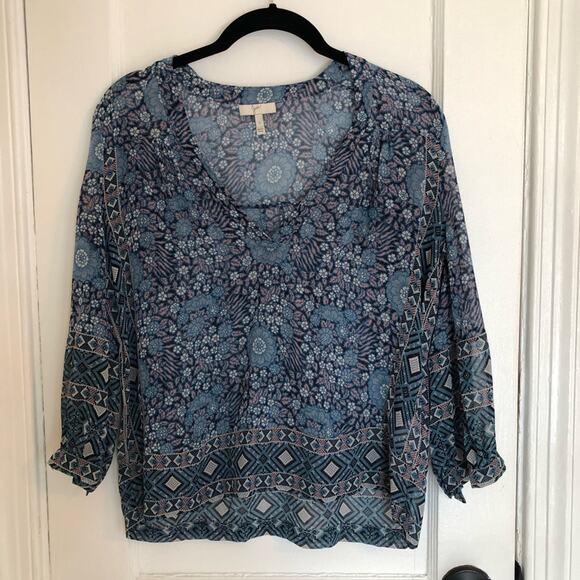 Joie Turquoise Floral Silk Blouse - Picture 1 of 5